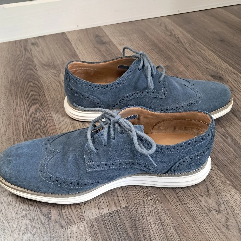 Cole Haan Lunargrand Men's Wingtip Dress Shoes Size 8.5 Suede Blue C13200